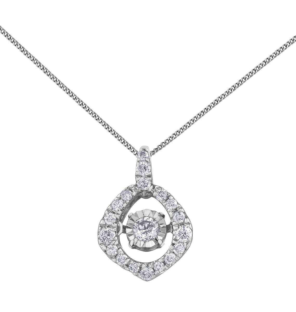 9ct Canadian White Gold Pulse Graduated Diamond Set Pendant Necklace P4447W/20C-10