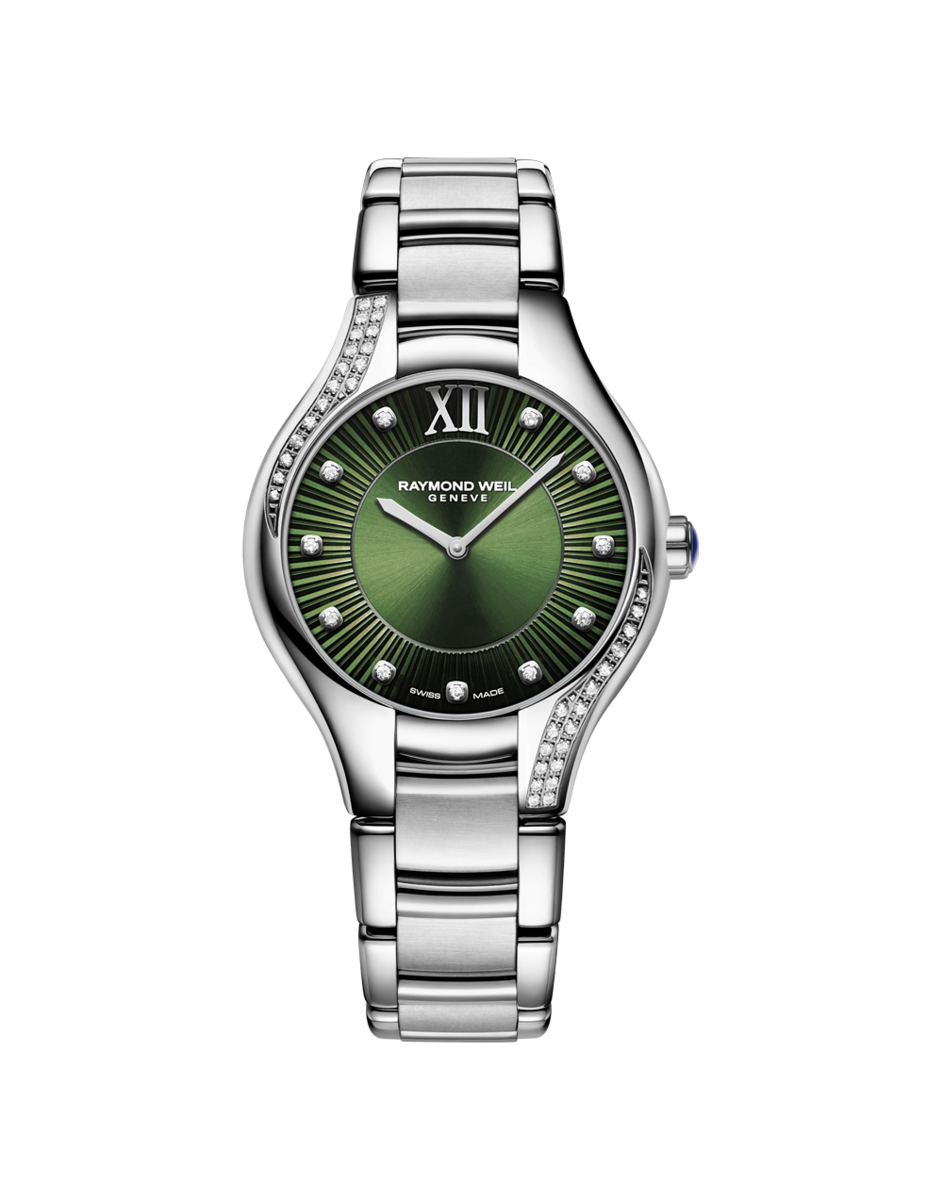 Raymond Weil Noemia Green Dial Diamond Set Stainless Steel Womens Quartz Watch 32mm 5132-S1S-52181