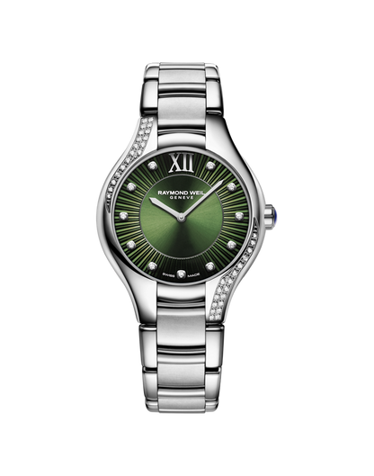 Raymond Weil Noemia Green Dial Diamond Set Stainless Steel Womens Quartz Watch 32mm 5132-S1S-52181