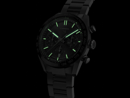 TAG Heuer Carrera Calibre HEUER 02 Black Dial Stainless Steel Mens Chronograph Watch CBN2A1B.BA0643