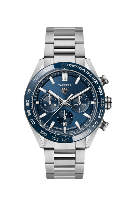 TAG Heuer Carrera Calibre HEUER 02 Blue Dial Stainless Steel Mens Chronograph Watch CBN2A1A.BA0643