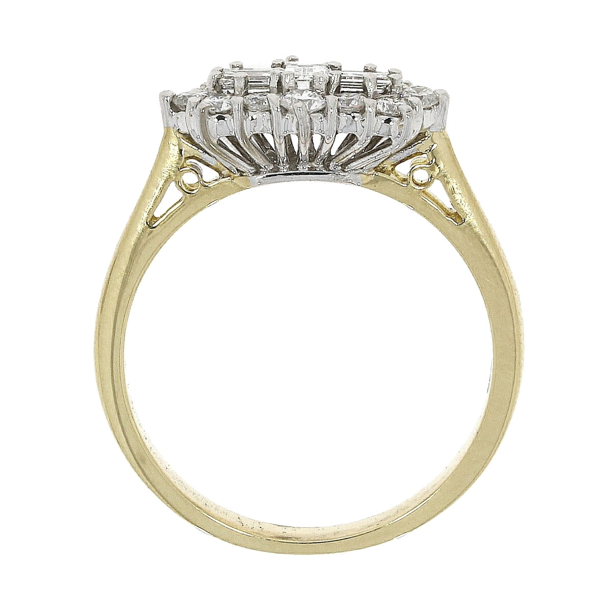 18ct Gold Baguette & Brilliant Cut Diamond Set Cluster Ring