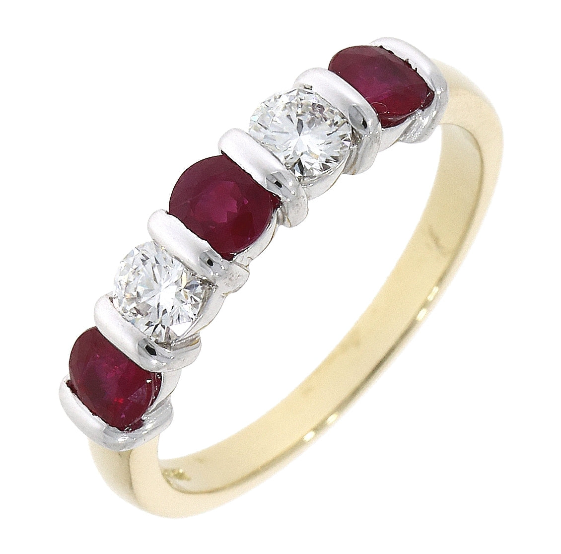 18ct Gold Bar Set Ruby & Diamond Set Five Stone Half Eternity Ring