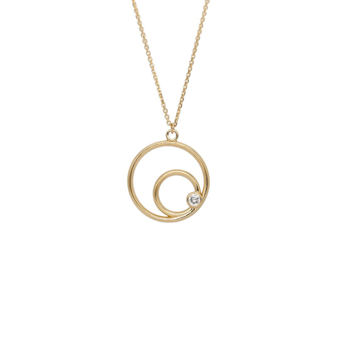 18ct Gold Eclipse Diamond Set Openwork Circle Pendant Necklace