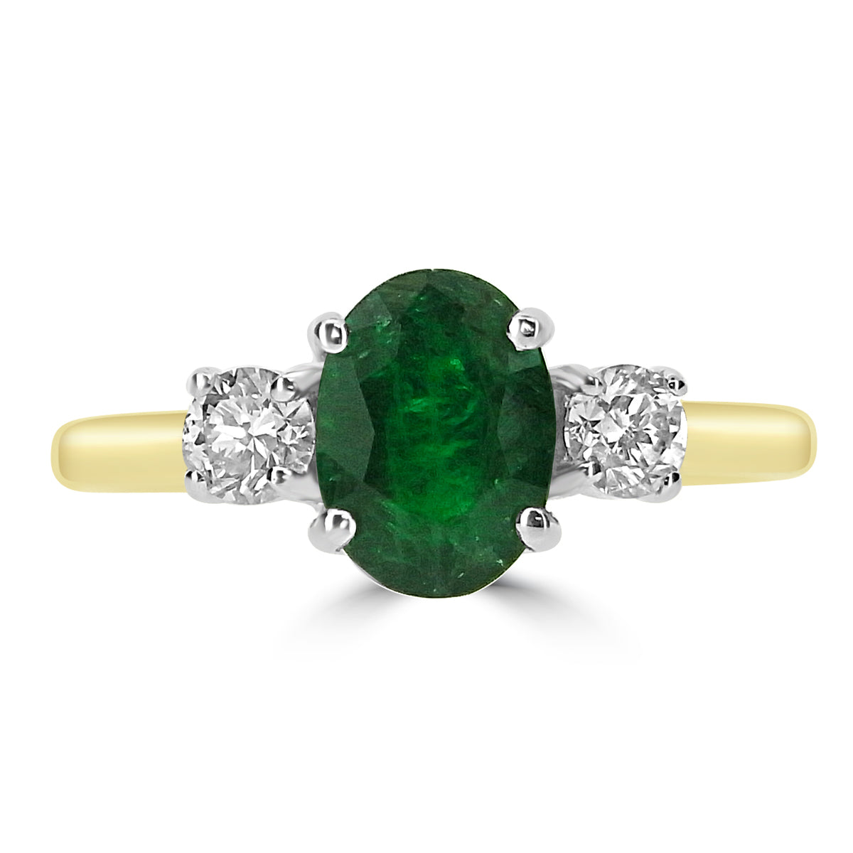 18ct Gold Emerald & Diamond Set Three Stone Trilogy Ring