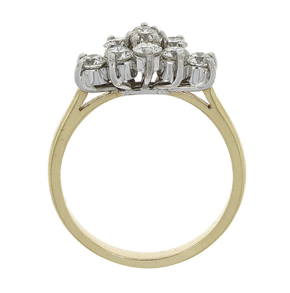 18ct Gold Nine Stone 0.90ct Diamond Set Cluster Ring