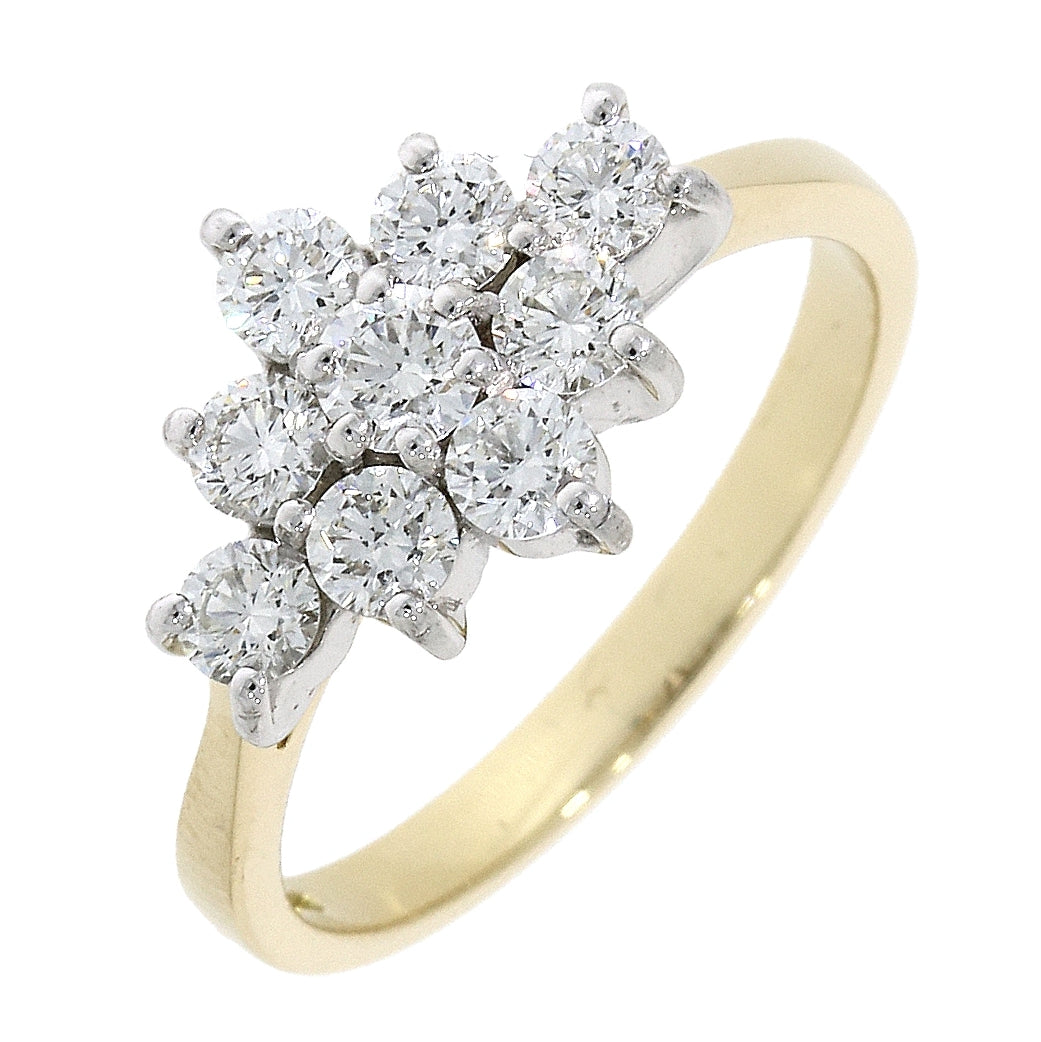 18ct Gold Nine Stone 0.90ct Diamond Set Cluster Ring