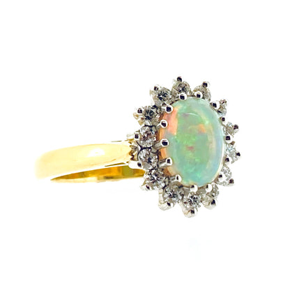 18ct Gold Opal & Diamond Set Cluster Ring