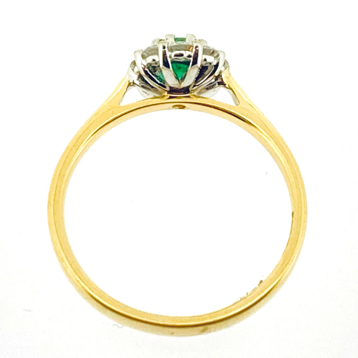18ct Gold Oval Emerald & Diamond Set Cluster Ring