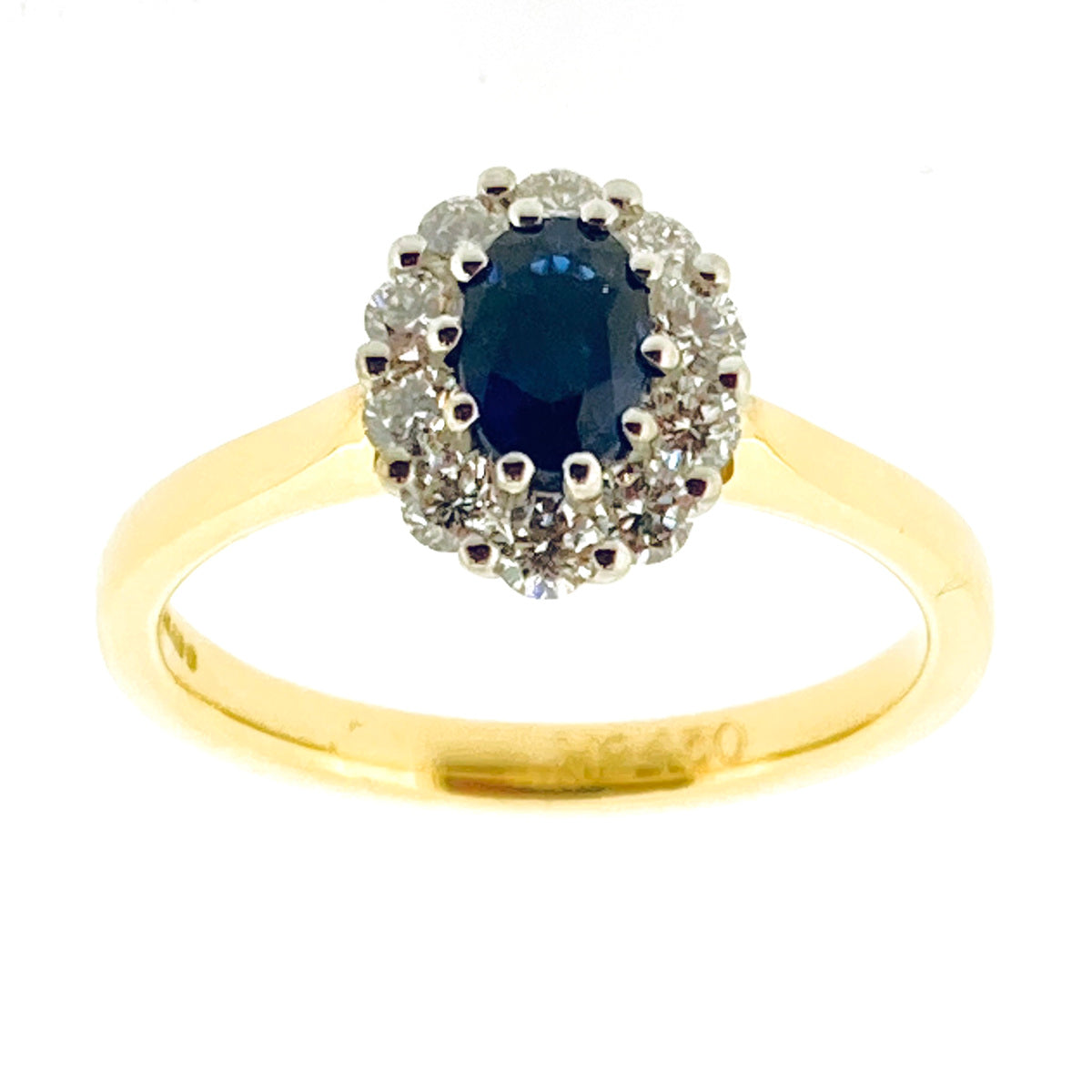 18ct Gold Oval Sapphire & Diamond Set Cluster Ring