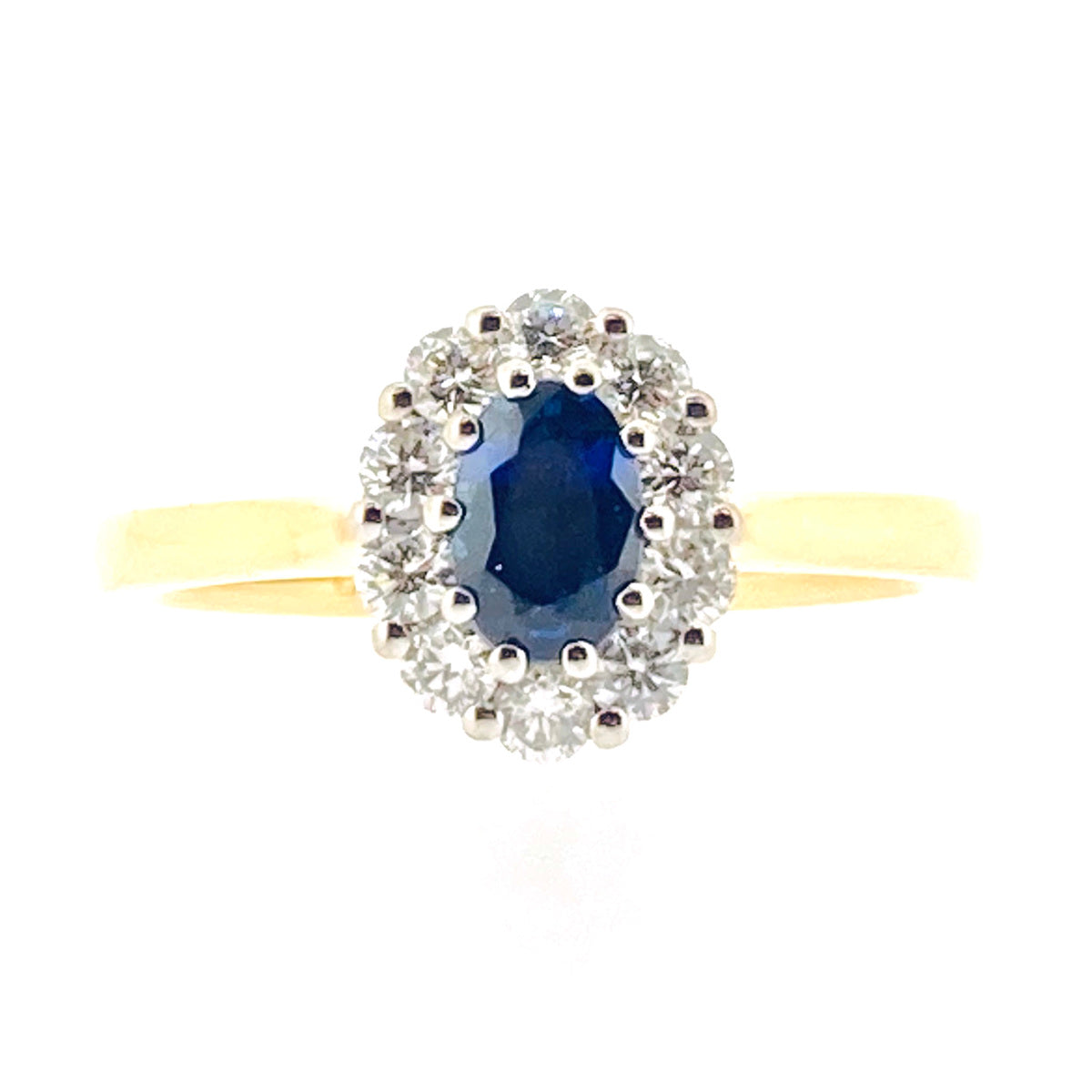 18ct Gold Oval Sapphire & Diamond Set Cluster Ring