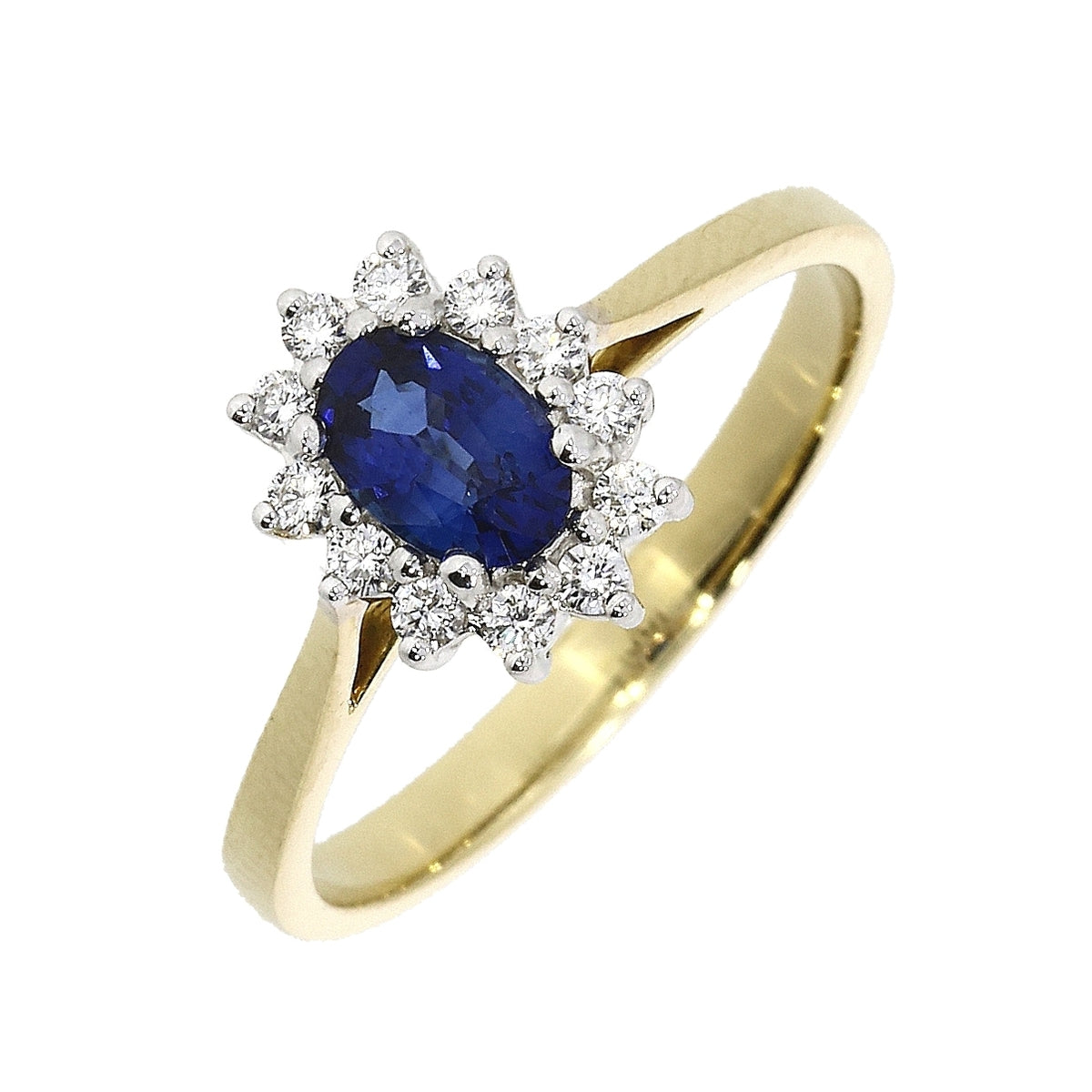 18ct Gold Oval Sapphire & Diamond Set Cluster Ring