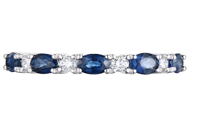18ct Gold Oval Sapphire & Diamond Set Nine Stone Half Eternity Ring