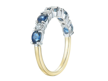 18ct Gold Oval Sapphire & Diamond Set Nine Stone Half Eternity Ring