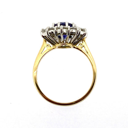 18ct Gold Oval Tanzanite & Diamond Set Cluster Ring