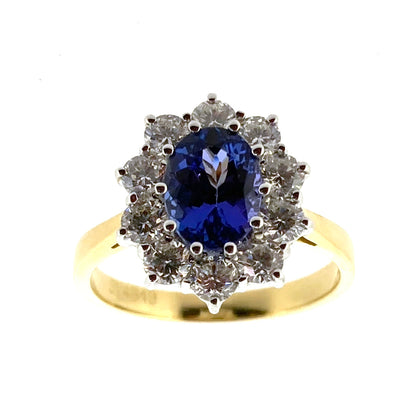18ct Gold Oval Tanzanite & Diamond Set Cluster Ring