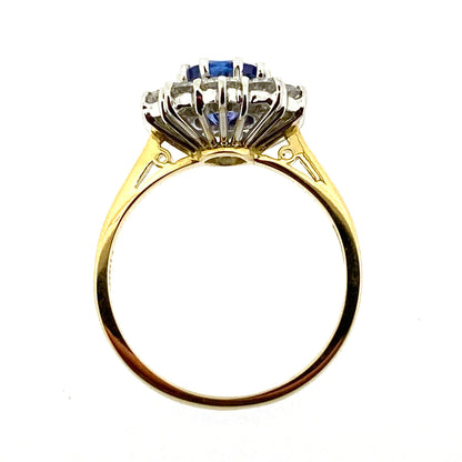 18ct Gold Oval Tanzanite & Diamond Set Cluster Ring