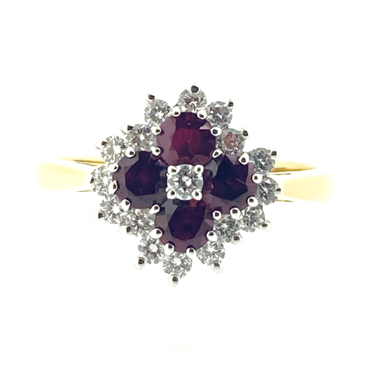 18ct Gold Ruby & Diamond Set Multi Cluster Ring