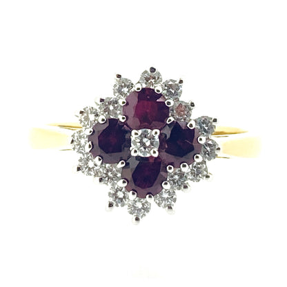 18ct Gold Ruby & Diamond Set Multi Cluster Ring