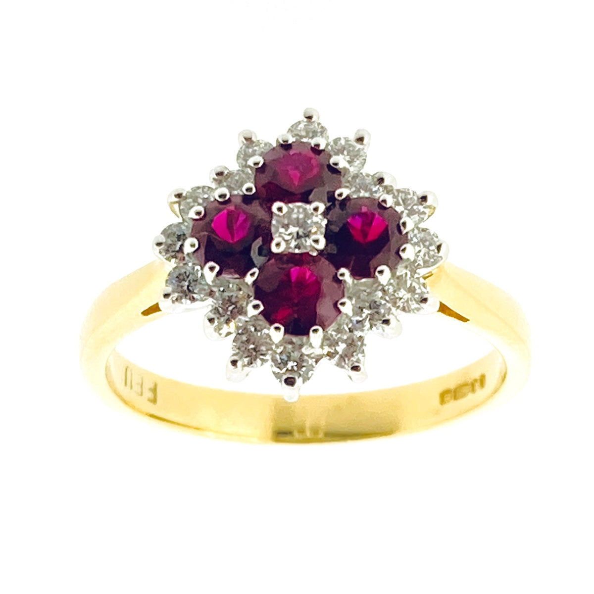 18ct Gold Ruby & Diamond Set Multi Cluster Ring