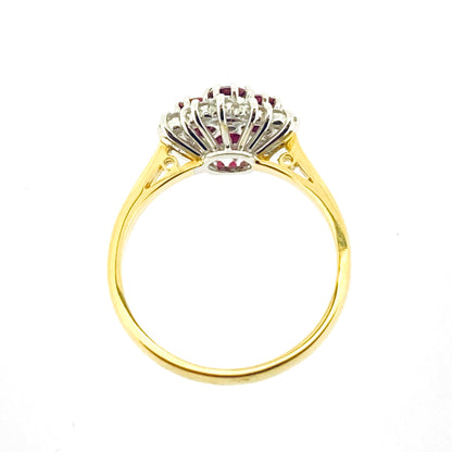 18ct Gold Ruby & Diamond Set Multi Cluster Ring