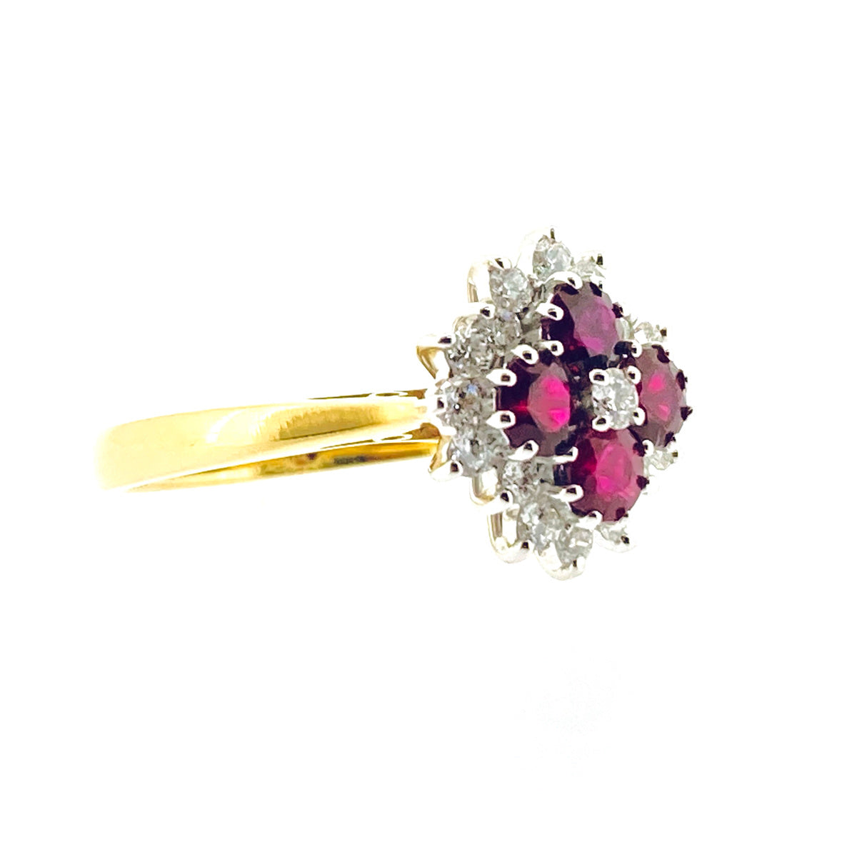 18ct Gold Ruby & Diamond Set Multi Cluster Ring