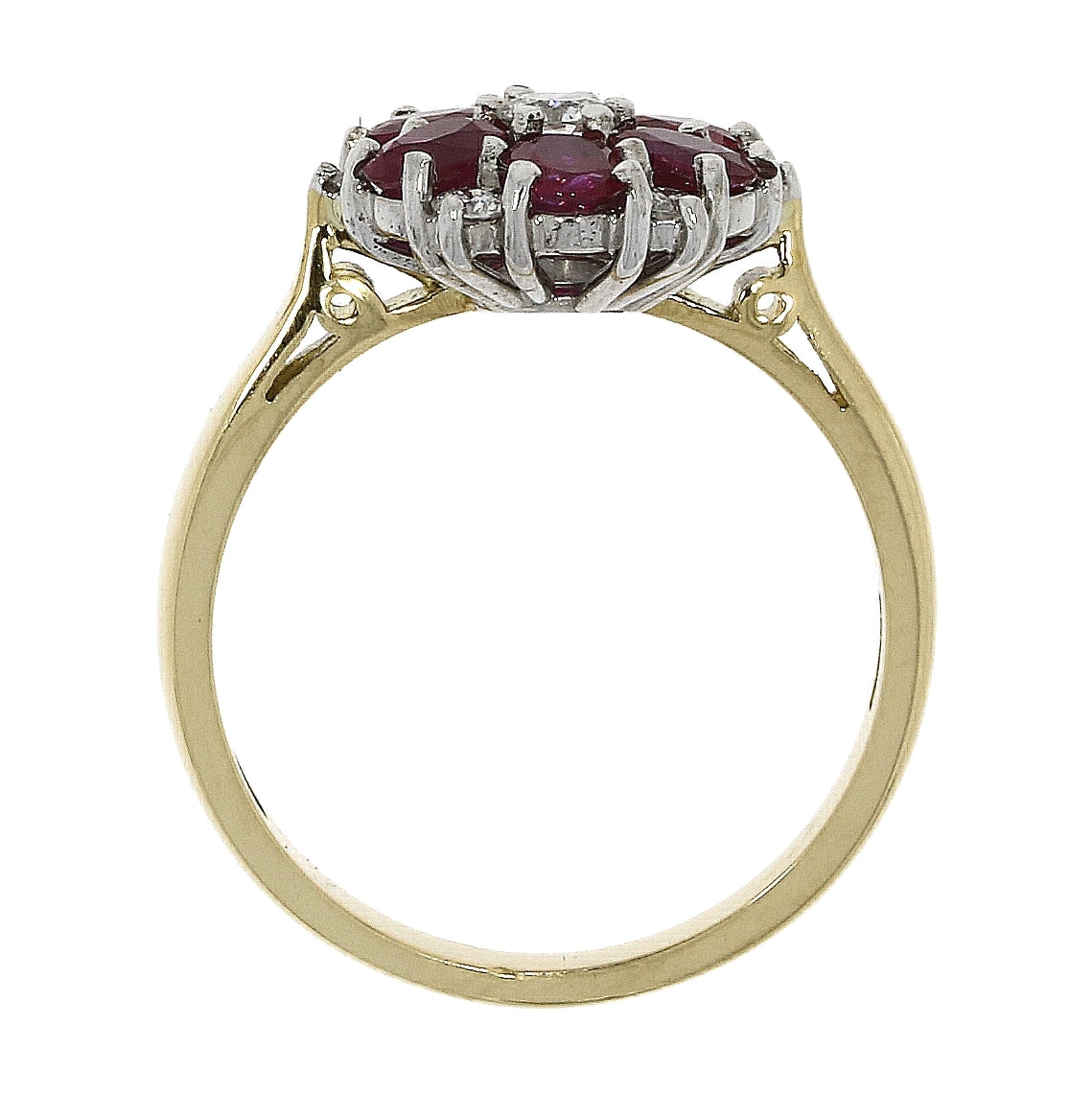 18ct Gold Ruby & Diamond Set Flower Design Cluster Ring