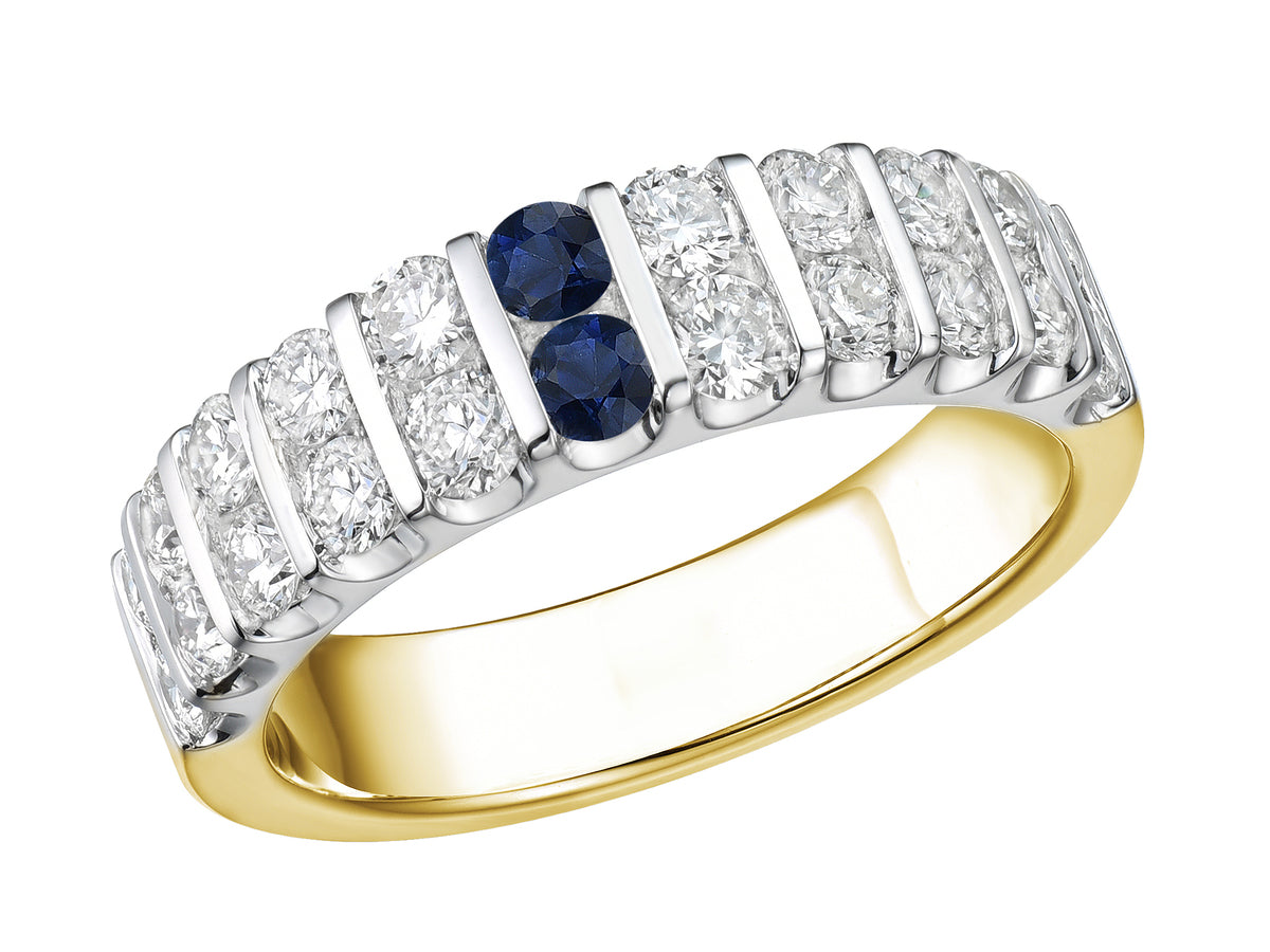 18ct Gold Sapphire & Diamond Bar Set Dress Ring