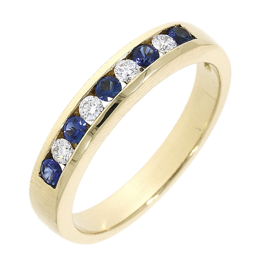 18ct Gold Sapphire & Diamond Channel Set Half Eternity Ring
