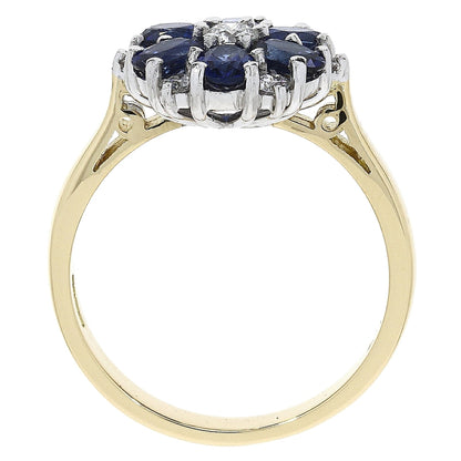 18ct Gold Sapphire & Diamond Set Flower Design Cluster Ring