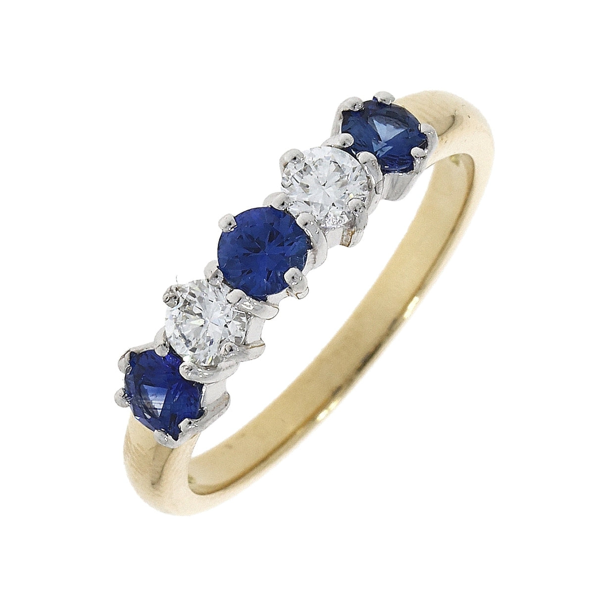 18ct Gold Sapphire & Diamond Set Five Stone Half Eternity Ring