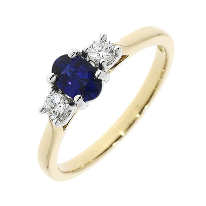 18ct Gold Sapphire & Diamond Set Three Stone Trilogy Ring