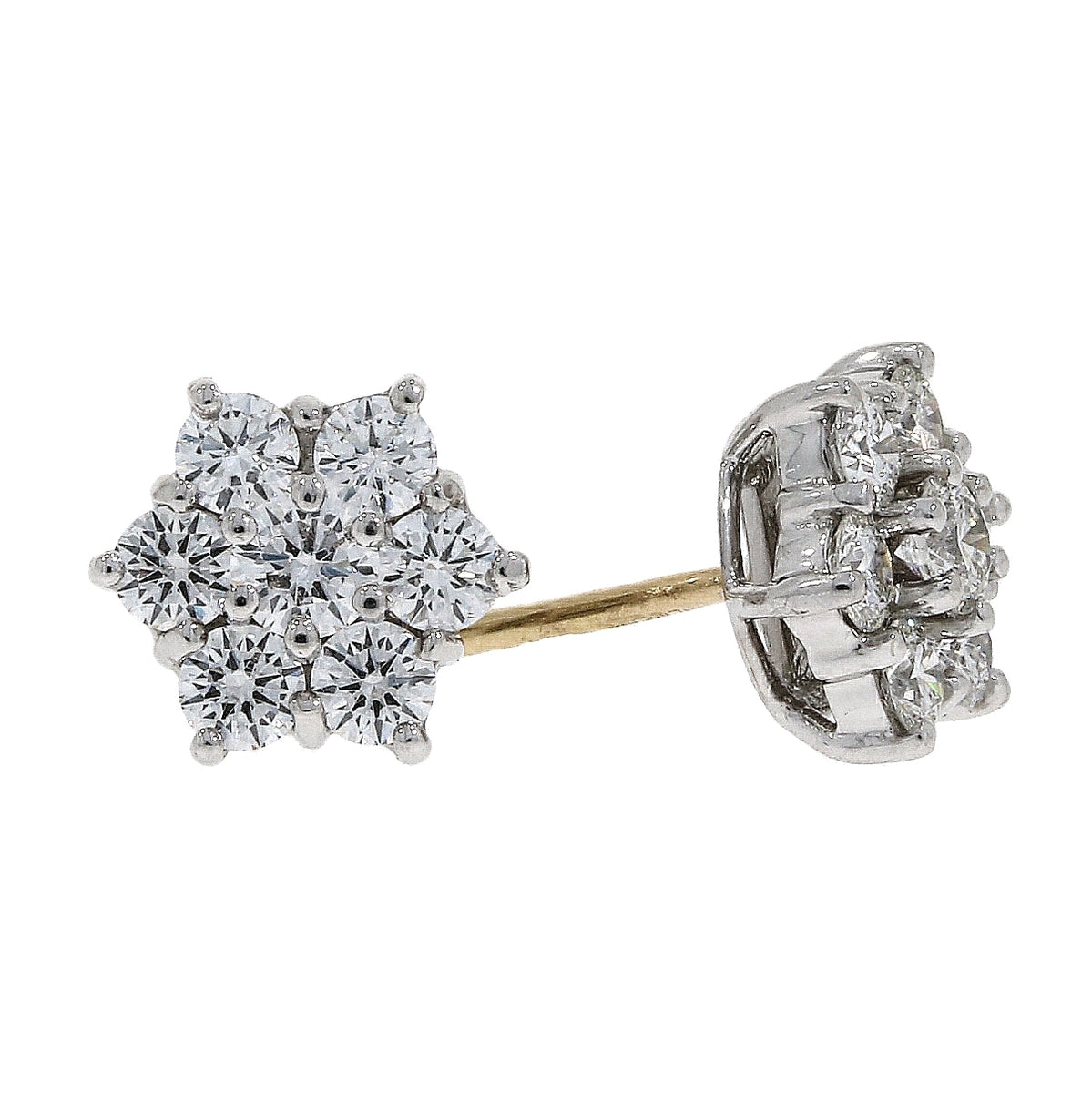 18ct Gold Seven Stone 1.10ct Diamond Set Daisy Cluster Stud Earrings