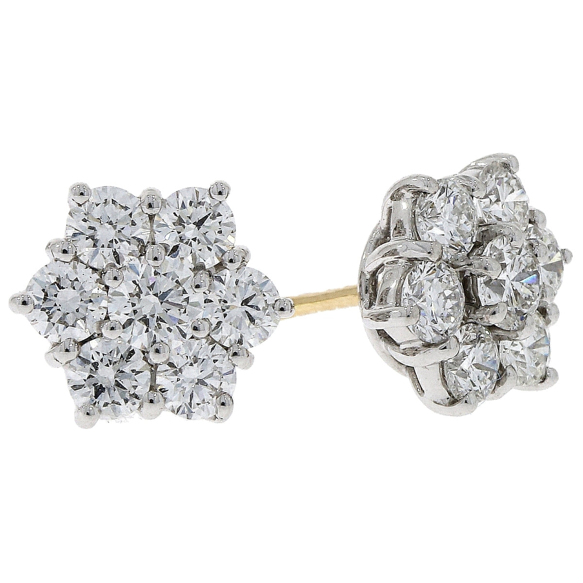 18ct Gold Seven Stone 1.63ct Diamond Set Daisy Cluster Stud Earrings