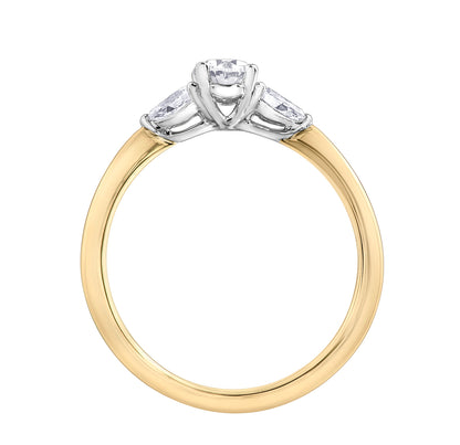 18ct Gold Three Stone Diamond 0.65ct Oval & Pear Shape Diamond Claw Set Trilogy Ring