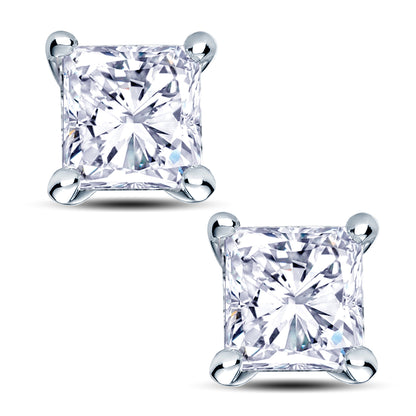 18ct White Gold 4 Claw Set 1.00ct Princess Cut Diamond Stud Earrings
