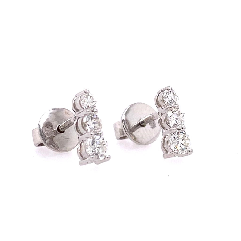 18ct White Gold Claw Set Diamond Trilogy Stud Earrings