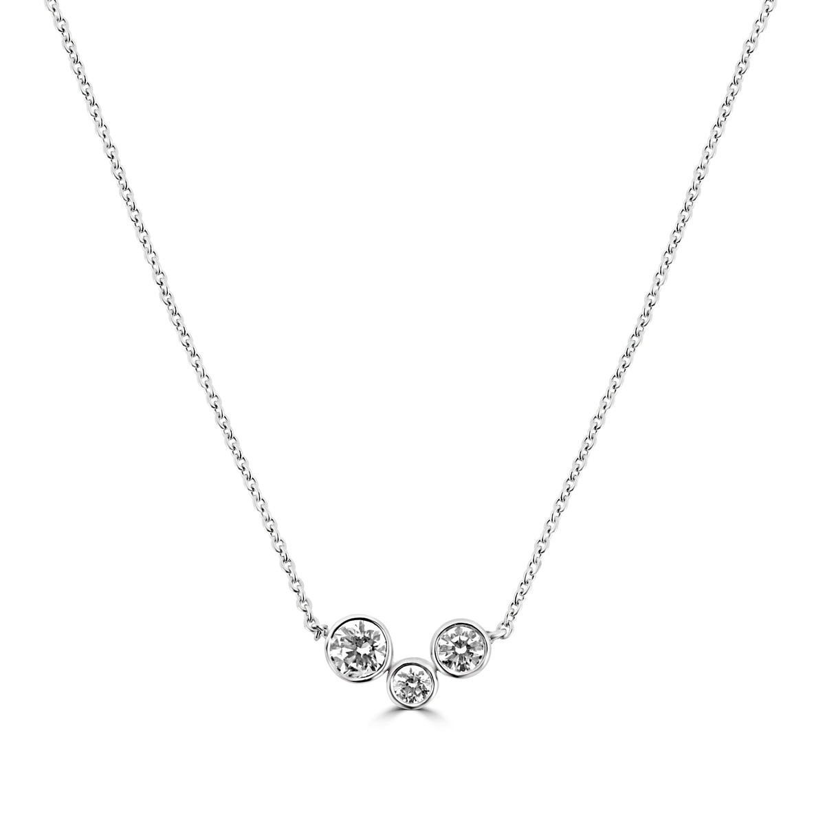 18ct White Gold & Diamond Rubover Set Trefoil Bubble Pendant Necklace