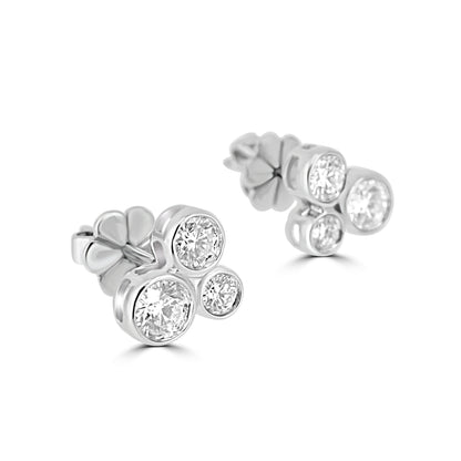 18ct White Gold & Diamond Rubover Set Trefoil Bubble Stud Earrings