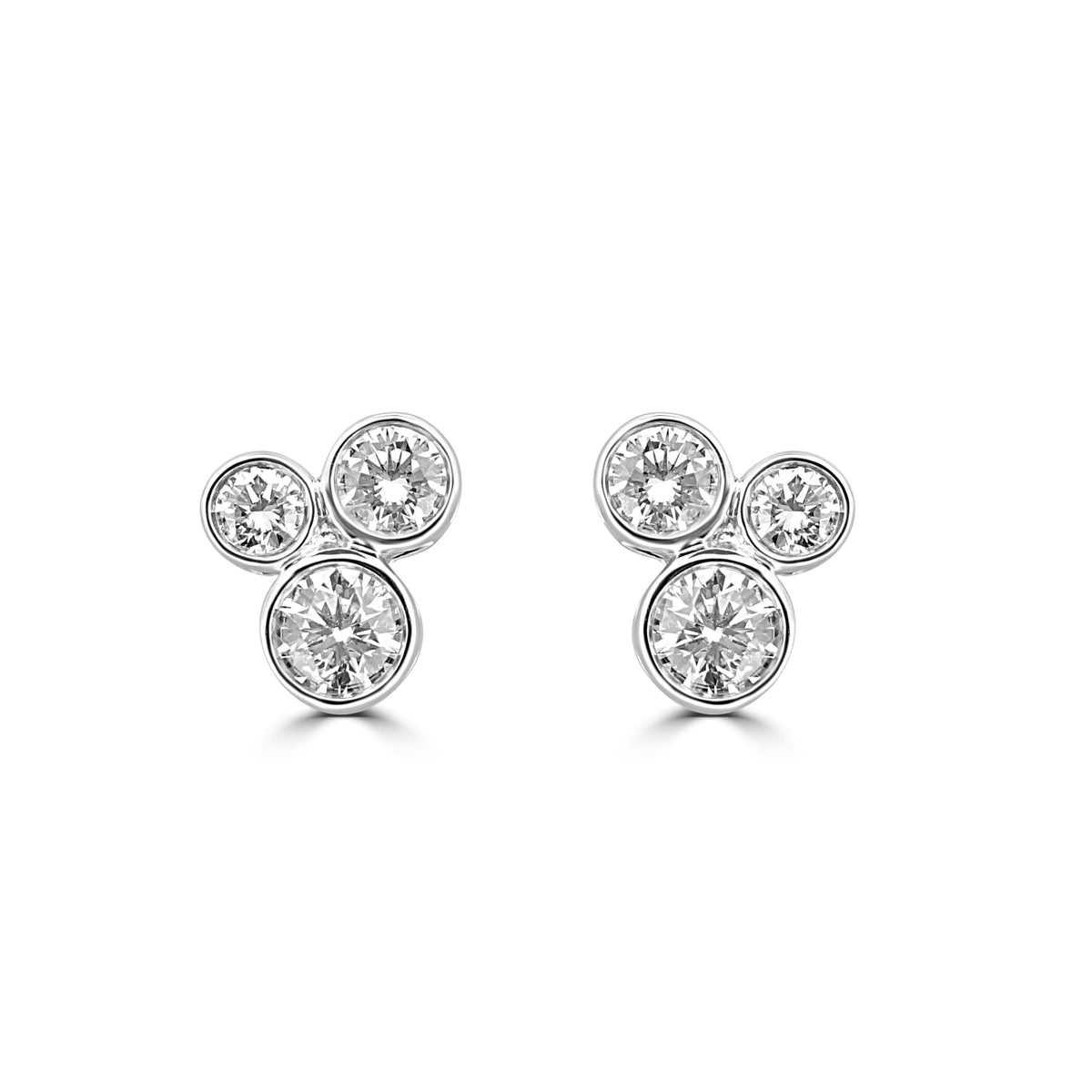 18ct White Gold & Diamond Rubover Set Trefoil Bubble Stud Earrings