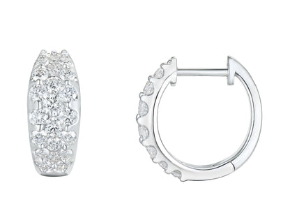 18ct White Gold Diamond Set 1.29ct Graduated Hoop Earrings