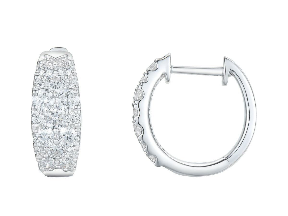 18ct White Gold Diamond Set 1.29ct Graduated Hoop Earrings
