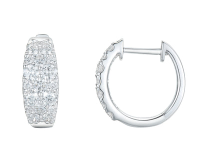 18ct White Gold Diamond Set 1.29ct Graduated Hoop Earrings