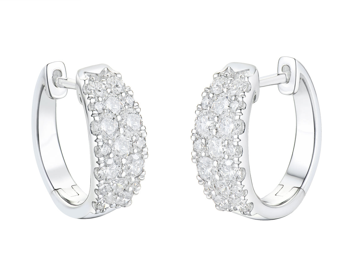 18ct White Gold Diamond Set 1.29ct Graduated Hoop Earrings