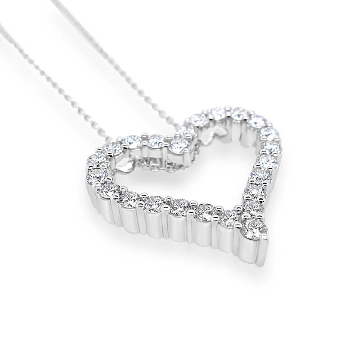18ct White Gold Diamond Set Openwork Heart Pendant Necklace