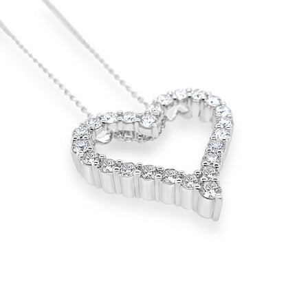 18ct White Gold Diamond Set Openwork Heart Pendant Necklace