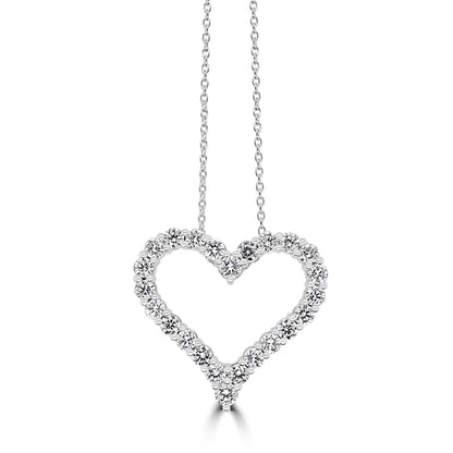 18ct White Gold Diamond Set Openwork Heart Pendant Necklace