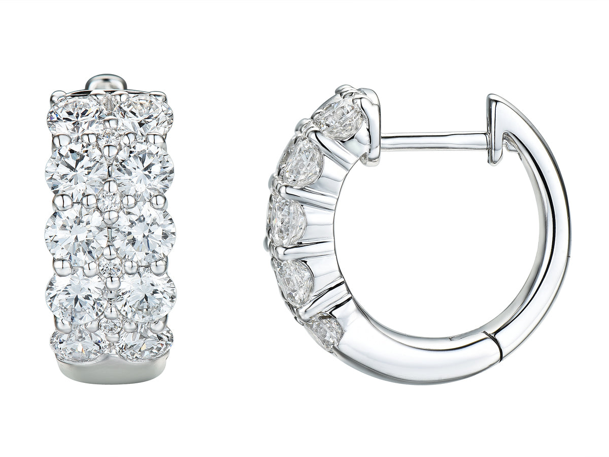 18ct White Gold Double Row Claw Set 2.50ct Diamond Hoop Earrings
