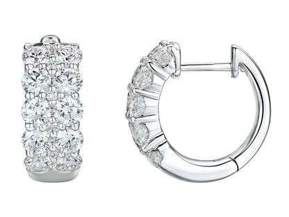 18ct White Gold Double Row Claw Set 2.50ct Diamond Hoop Earrings