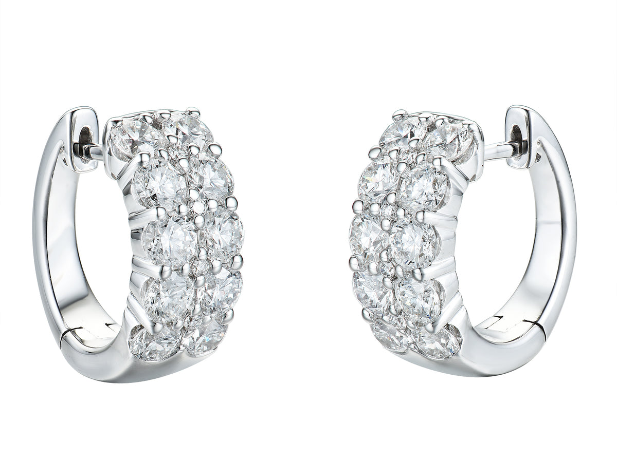 18ct White Gold Double Row Claw Set 2.50ct Diamond Hoop Earrings